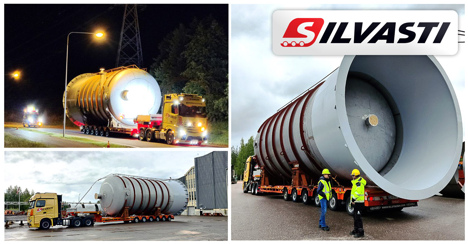 Silvasti Transported a Cylinder Weighing 40t, Measuring 15m long and up to 7m in Diameter