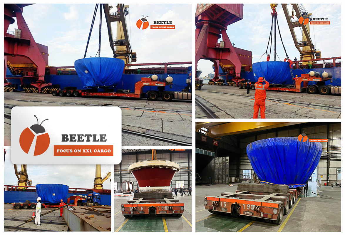 Shanghai Beetle Loaded a Grinding Table at Shanghai Port after Transporting it from Binzhou, Shandong