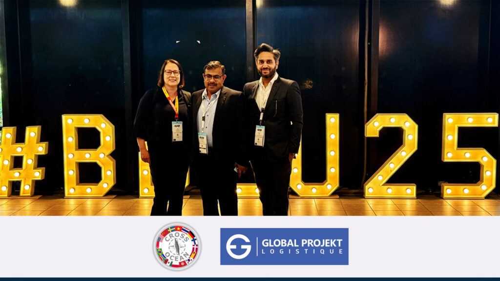 Cross Ocean with Supratim Majumdar and Rachit Jain of member company Global Projekt Logistique at Breakbulk Europe in Rotterdam