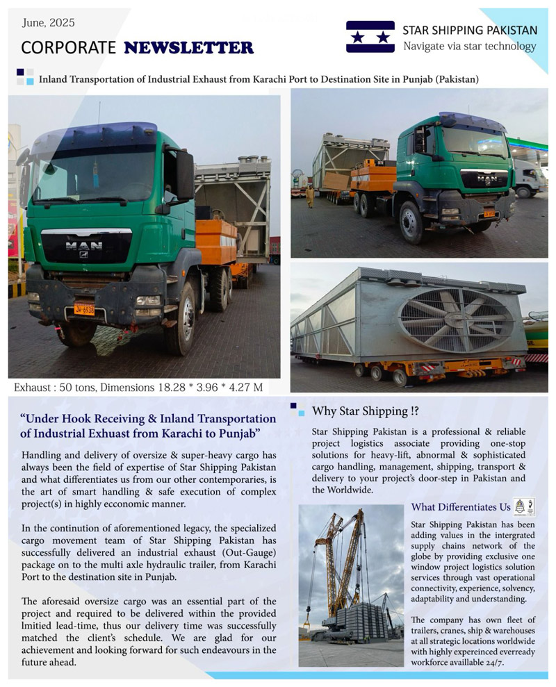 Star Shipping Pakistan Handled the Transport of an Industrial Exhuast to Punjab