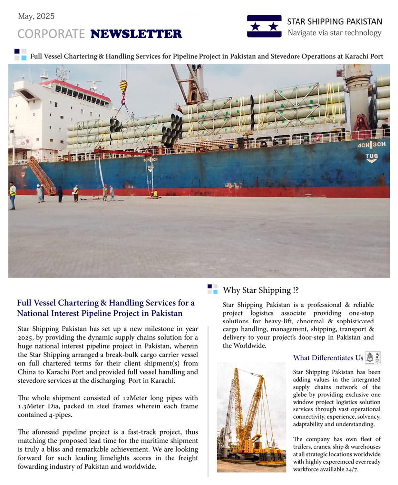 Star Shipping Pakistan Handled a Full Vessel Charter for a National Interest Pipeline Project