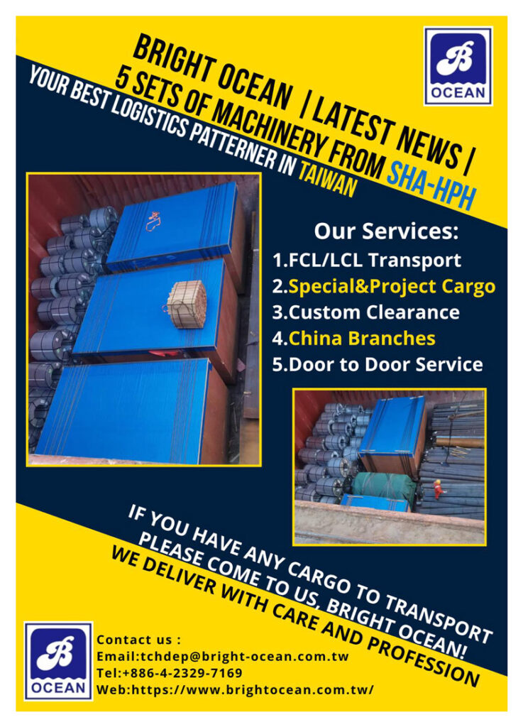 Bright Ocean Shipped 5 Sets of Machinery from Shanghai to Haiphong